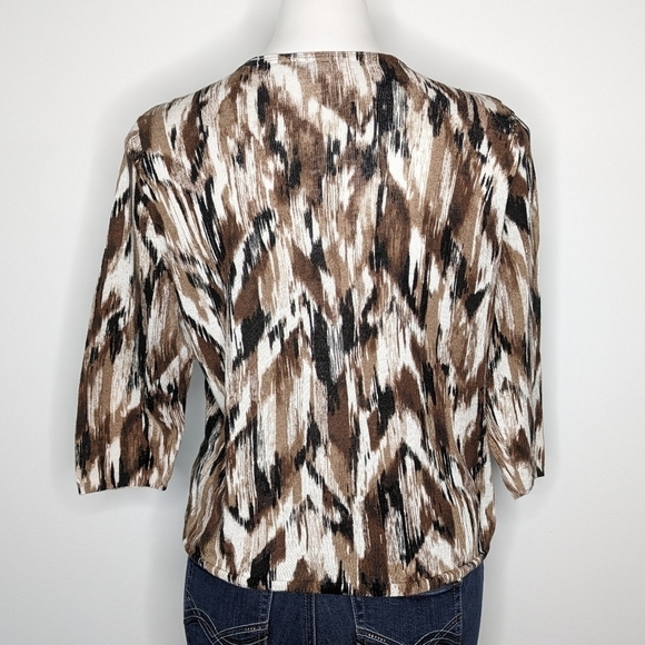 J Jill brown tan abstract linen blend button up cardigan L - Picture 6 of 9